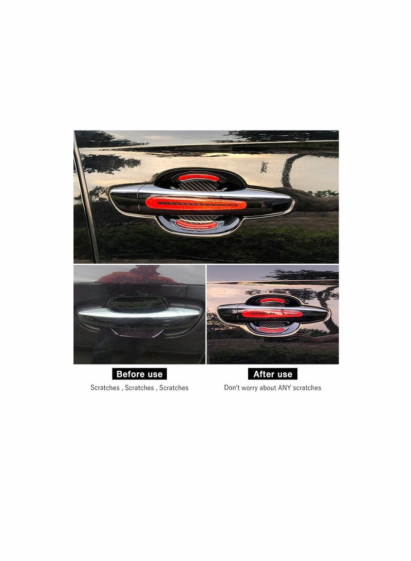 Car Door Cup Handle Paint Scratch Protector Sticker 3D Carbon Fiber Universal Auto Door Handle Scratch Protection Cover Guard Film Car Door Handle Safety Reflective Strips (Red) - Image 2